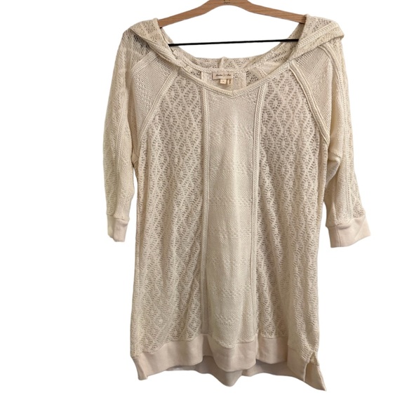 Anthropologie Meadow Rue Whispering Winds Cream Hooded Lightweight Sweater Top L - Picture 3 of 8